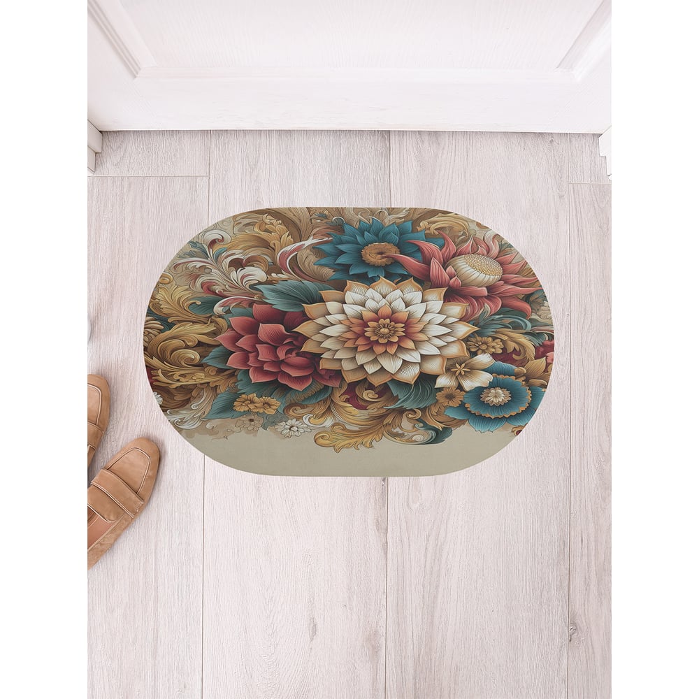 Изображение товара Коврик в прихожую JoyArty овальный с рисунком букета 58x38 см