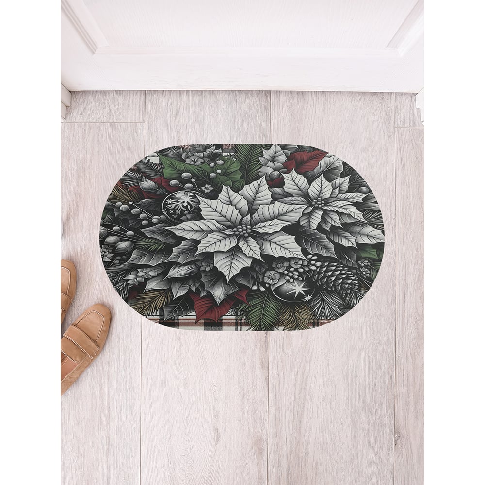 Изображение товара Коврик в прихожую JoyArty овальный Серые цветы 58x38 см