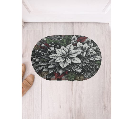 Изображение товара Коврик в прихожую JoyArty овальный Серые цветы 58x38 см sbm_sd3906_58x38