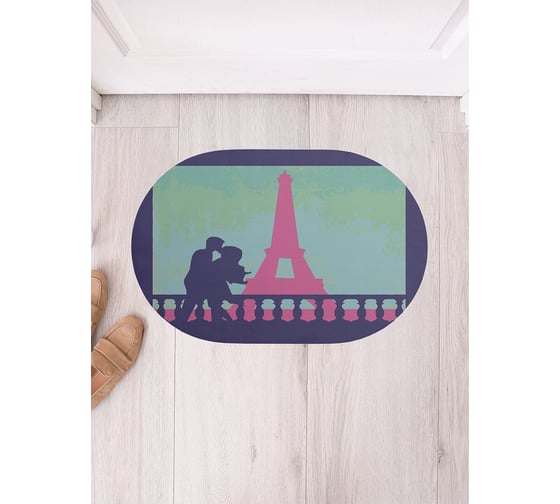 Изображение товара Коврик придверный грязезащитный в прихожую JoyArty с принтом Поцелуй в Париже овальный 58x38 см sbm_378638_58x38