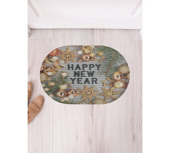 Изображение товара Коврик придверный грязезащитный в прихожую JoyArty с принтом Счастливого Нового года овальный 58x38 см sbm_427898_58x38