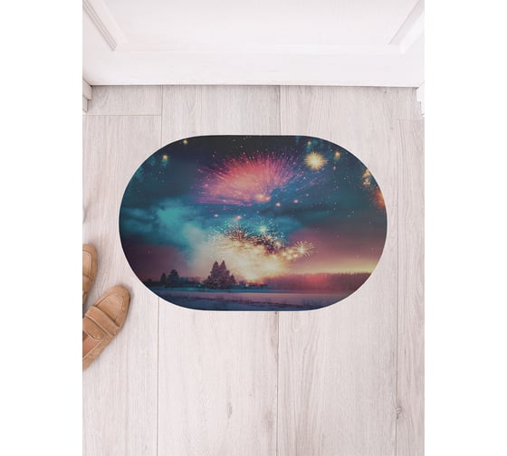 Изображение товара Коврик придверный грязезащитный в прихожую JoyArty с принтом Салют зимой овальный 58x38 см sbm_427874_58x38