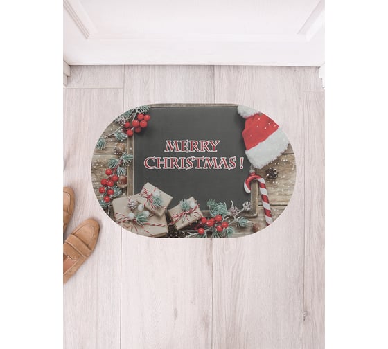 Изображение товара Коврик придверный грязезащитный в прихожую JoyArty с принтом Зимние подарки овальный 58x38 см sbm_21497_58x38