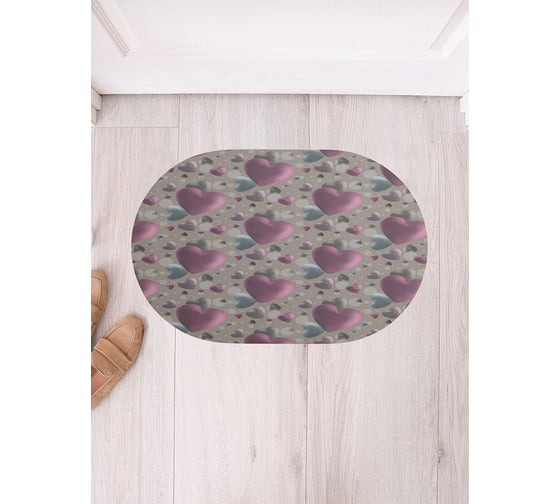 Изображение товара Коврик придверный грязезащитный в прихожую JoyArty с принтом Объемные сердца овальный 58x38 см sbm_422656_58x38