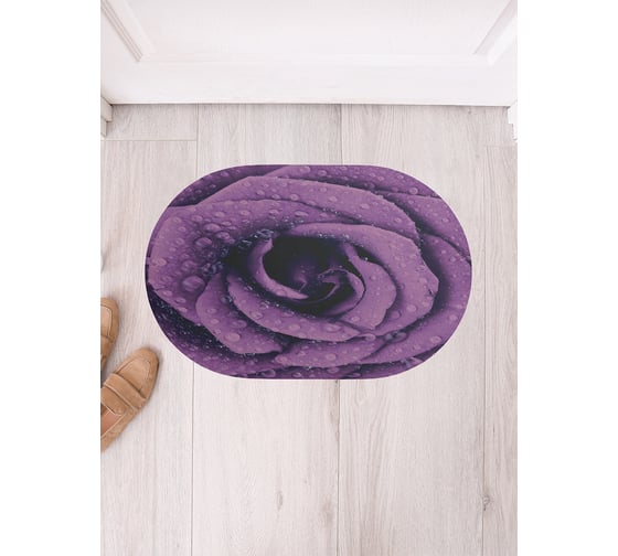 Изображение товара Коврик придверный грязезащитный в прихожую JoyArty с принтом Роза в росе овальный 58x38 см sbm_18525_58x38
