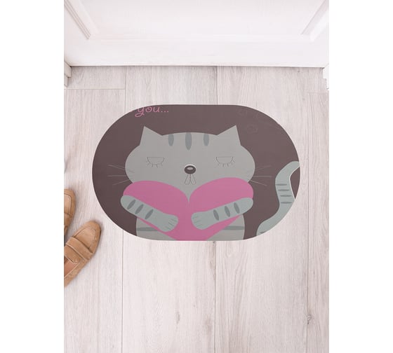 Изображение товара Коврик придверный грязезащитный в прихожую JoyArty с принтом Кот романтик овальный 58x38 см sbm_53932_58x38