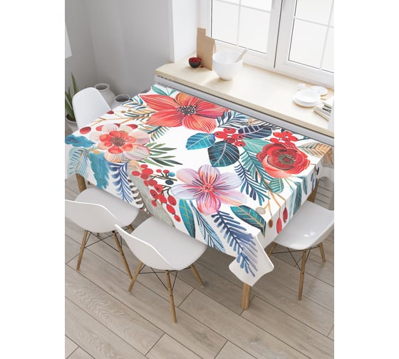 Изображение товара Прямоугольная тканевая скатерть на стол с рисунком JoyArty Цветочный сбор 145х180 см, серия Новый год и Рождество tc_sd3996_180x145