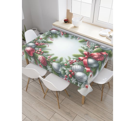 Изображение товара Прямоугольная тканевая скатерть на стол с рисунком JoyArty Праздничный венок 120х145 см, серия Новый год и Рождество tc_sd3950_120x145
