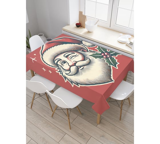 Изображение товара Прямоугольная тканевая скатерть на стол с рисунком JoyArty Счастливый Дед Мороз 120х145 см, серия Новый год и Рождество tc_sd3955_120x145