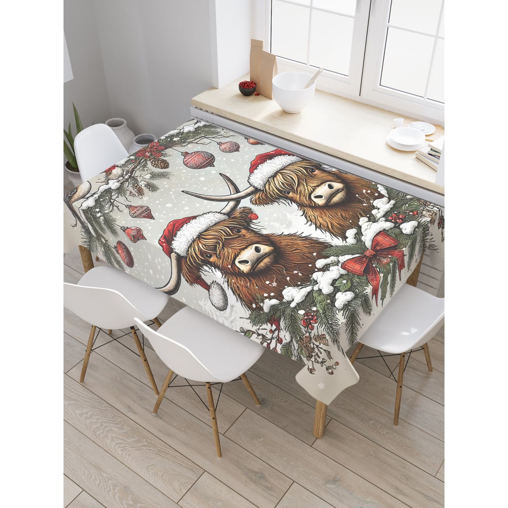 Изображение товара Прямоугольная тканевая скатерть JoyArty Новогодние быки 120x145 см