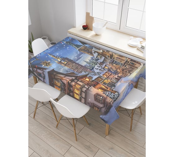 Изображение товара Прямоугольная тканевая скатерть на стол с рисунком JoyArty Снежная ночь 120х145 см, серия Новый год и Рождество tc_sd3983_120x145