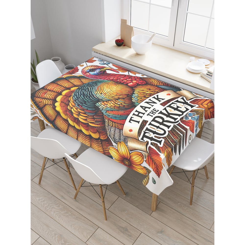 Изображение товара Прямоугольная тканевая скатерть JoyArty Индюшка 120х145 см повседневный дизайн