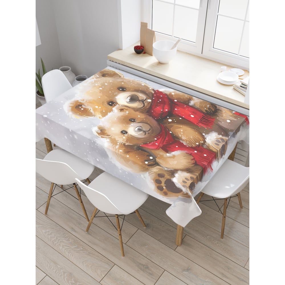Изображение товара Прямоугольная тканевая скатерть JoyArty Снежные мишки 145х180 см для Нового Года