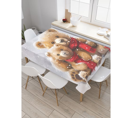 Изображение товара Прямоугольная тканевая скатерть на стол с рисунком JoyArty Снежные мишки 145х180 см, серия Новый год и Рождество tc_sd3975_180x145