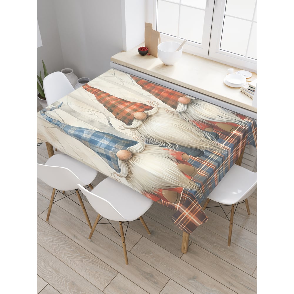 Изображение товара Прямоугольная тканевая скатерть JoyArty Три бородача 145х180 см новогодний дизайн