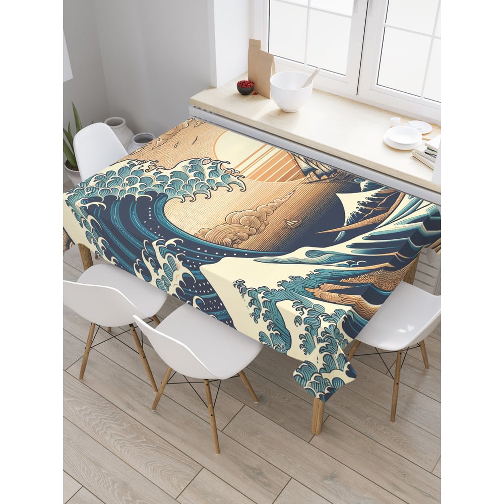 Изображение товара Прямоугольная тканевая скатерть JoyArty Корабль на закате 120x145 см