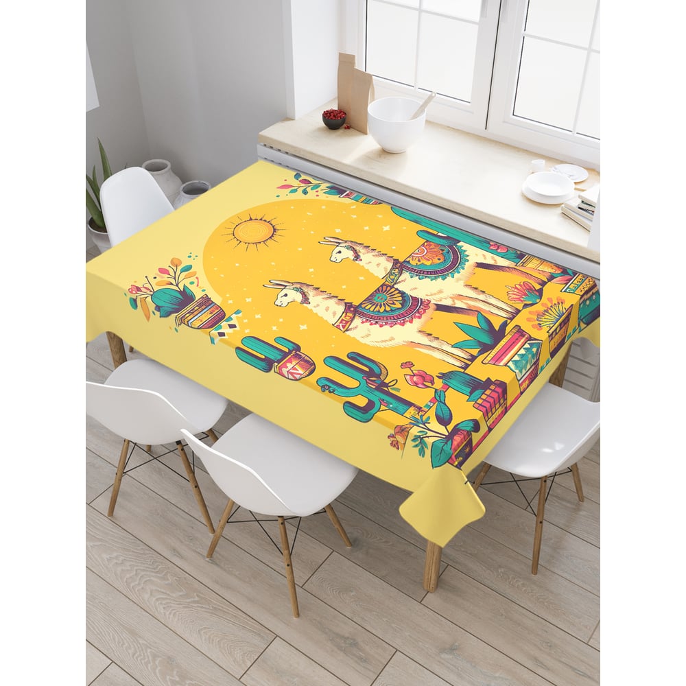 Изображение товара Прямоугольная тканевая скатерть JoyArty Лама с кактусом 145x180 см