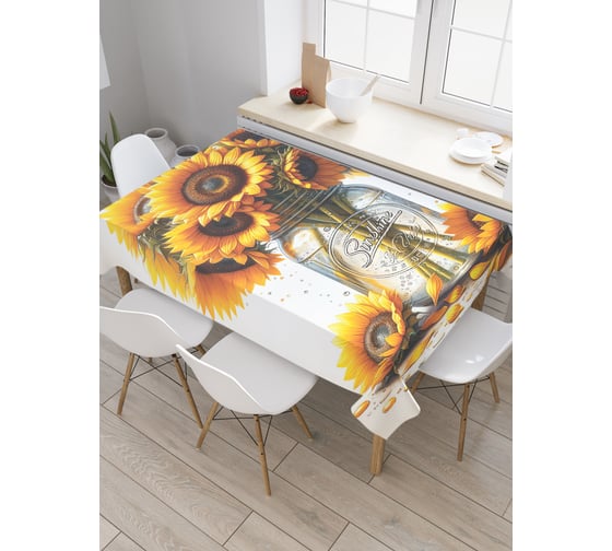 Изображение товара Прямоугольная тканевая скатерть на стол с рисунком JoyArty Букет подсолнухов 145х180 см tc_sd3447_180x145