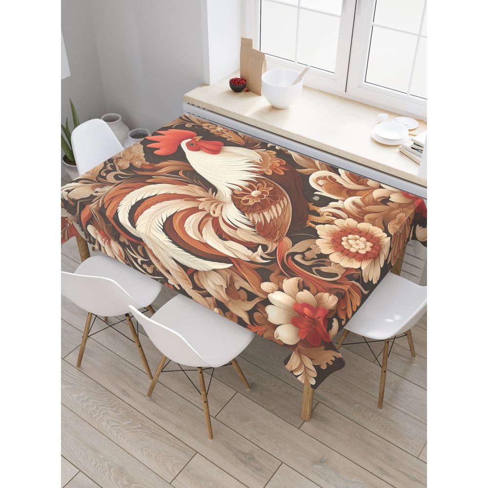Изображение товара Прямоугольная тканевая скатерть JoyArty Петух 145х180 см в ярких цветах