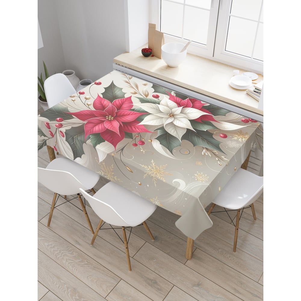 Изображение товара Прямоугольная тканевая скатерть JoyArty Лиственные цветы 120х145 см для праздников и повседневной ж