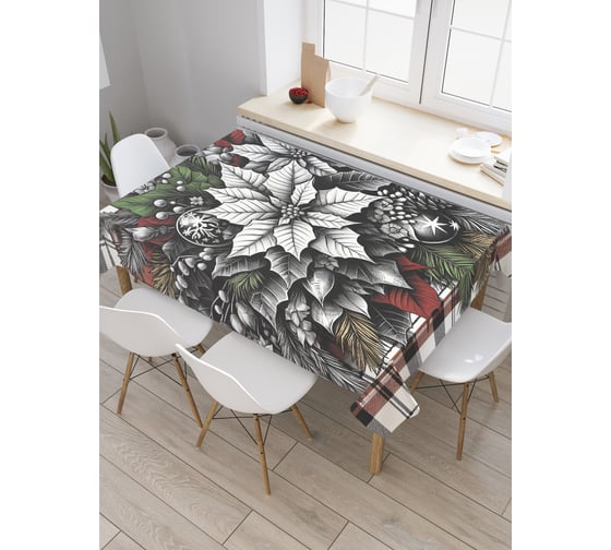 Изображение товара Прямоугольная тканевая скатерть на стол с рисунком JoyArty Серые цветы 145х180 см, серия Новый год и Рождество tc_sd3906_180x145