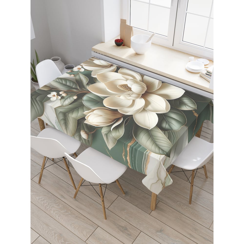 Изображение товара Прямоугольная тканевая скатерть JoyArty Мраморная магнолия 145x180 см сатен дизайн