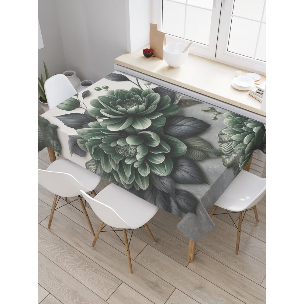 Изображение товара Прямоугольная тканевая скатерть JoyArty с зелеными цветами 145х180 см