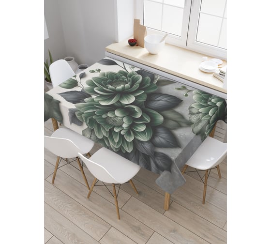 Изображение товара Прямоугольная тканевая скатерть на стол с рисунком JoyArty Зеленые цветы 145х180 см tc_sd3540_180x145