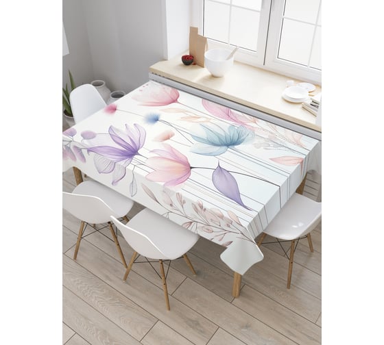Изображение товара Прямоугольная тканевая скатерть на стол с рисунком JoyArty Легкие цветы 145х180 см tc_sd3504_180x145