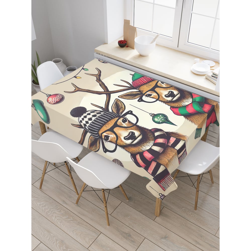 Изображение товара Прямоугольная тканевая скатерть с рисунком Олени 145x180 см JoyArty для праздника