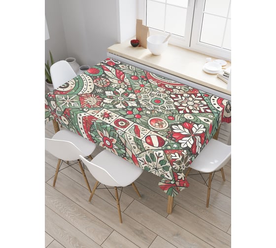 Изображение товара Прямоугольная тканевая скатерть на стол с рисунком JoyArty Орнамент на плитке 145х180 см, серия Новый год и Рождество tc_sd3972_180x145