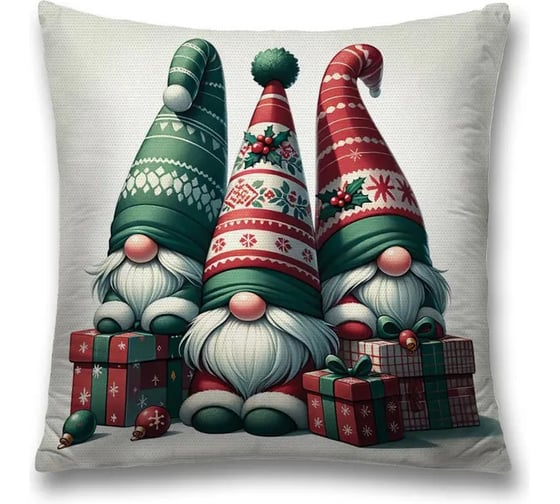 Изображение товара Декоративная наволочка на молнии JoyArty Три гнома 45x45 см, серия Новый год и Рождество sl_sd3870