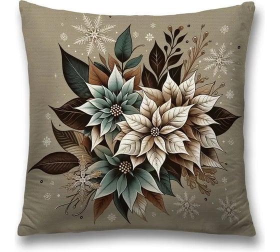 Изображение товара Декоративная наволочка на молнии JoyArty Букет в снежинках 45x45 см, серия Новый год и Рождество sl_sd3918
