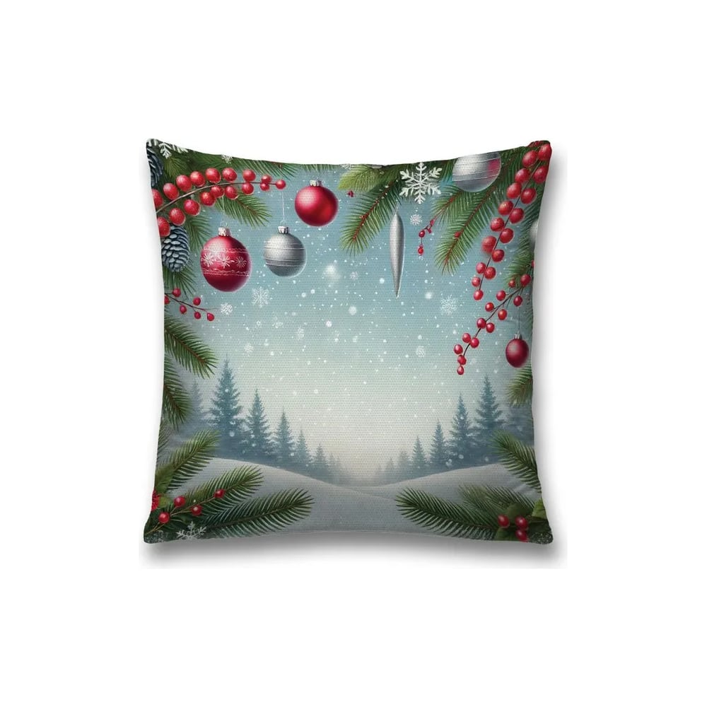 Изображение товара Декоративная наволочка на молнии JoyArty Утро в лесу 45x45 см, серия Новый год и Рождество sl_sd3954