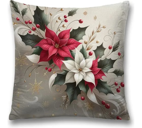 Изображение товара Декоративная наволочка на молнии JoyArty Лиственные цветы 45x45 см, серия Новый год и Рождество sl_sd3907