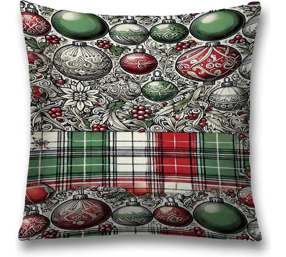 Изображение товара Декоративная наволочка на молнии JoyArty Игрушки на ель 45x45 см, серия Новый год и Рождество sl_sd3940