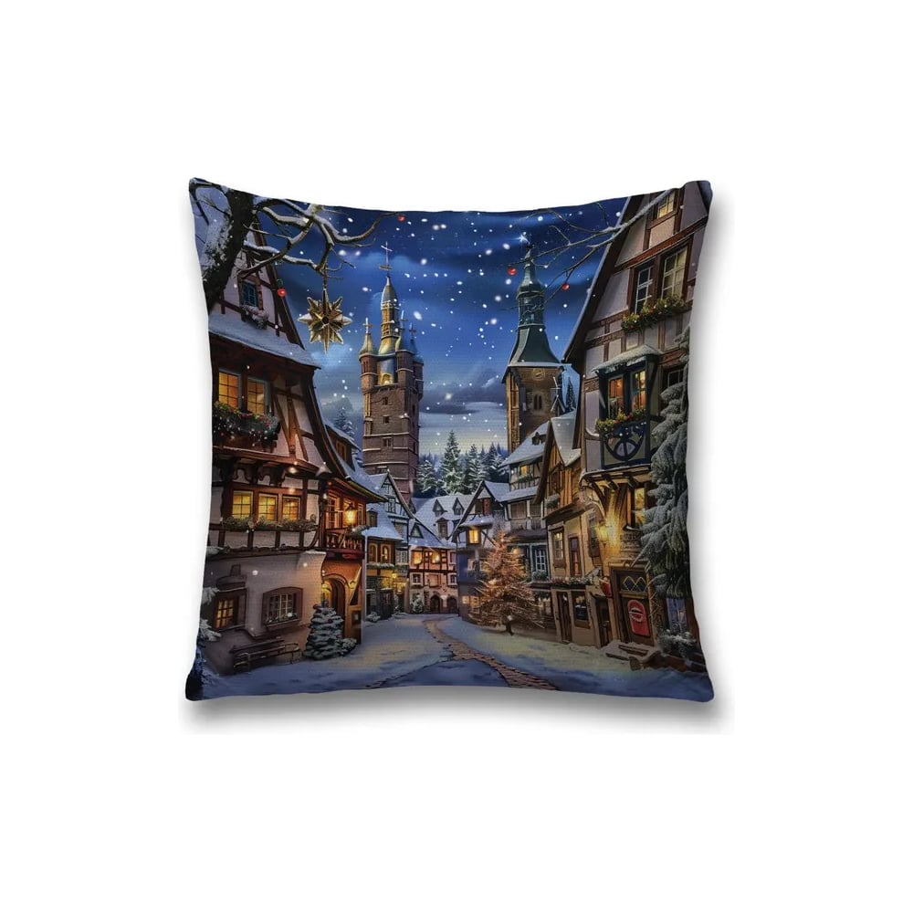 Изображение товара Декоративная наволочка на молнии JoyArty Снежная ночь 45x45 см Новогодний дизайн