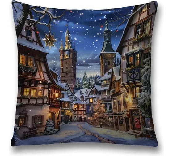 Изображение товара Декоративная наволочка на молнии JoyArty Снежная ночь 45x45 см, серия Новый год и Рождество sl_sd3983
