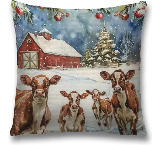 Изображение товара Декоративная наволочка на молнии JoyArty Зимняя ферма 45x45 см, серия Новый год и Рождество sl_sd3990