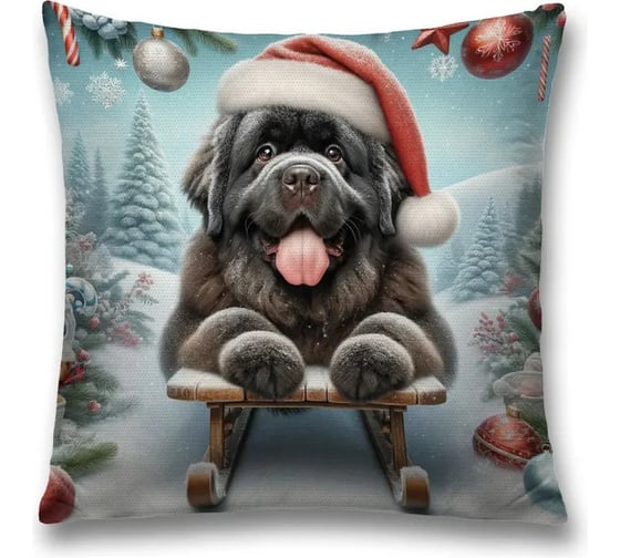 Изображение товара Декоративная наволочка на молнии JoyArty Пес на санках 45x45 см, серия Новый год и Рождество sl_sd3867