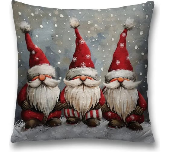 Изображение товара Декоративная наволочка на молнии JoyArty Снежные гномы 45x45 см, серия Новый год и Рождество sl_sd3992