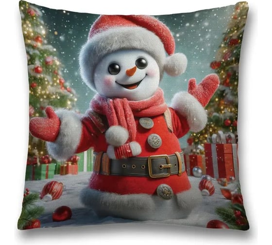 Изображение товара Декоративная наволочка на молнии JoyArty Счастливый снеговик 45x45 см, серия Новый год и Рождество sl_sd3928