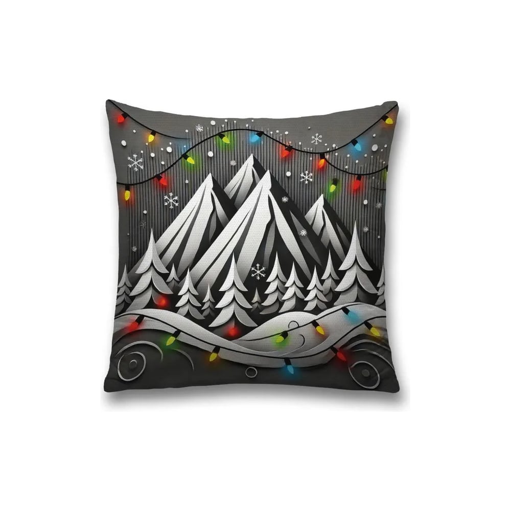 Изображение товара Декоративная наволочка на молнии JoyArty Горы в огоньках 45x45 см новогодний дизайн