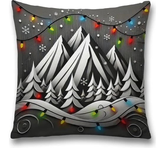 Изображение товара Декоративная наволочка на молнии JoyArty Горы в огоньках 45x45 см, серия Новый год и Рождество sl_sd3964