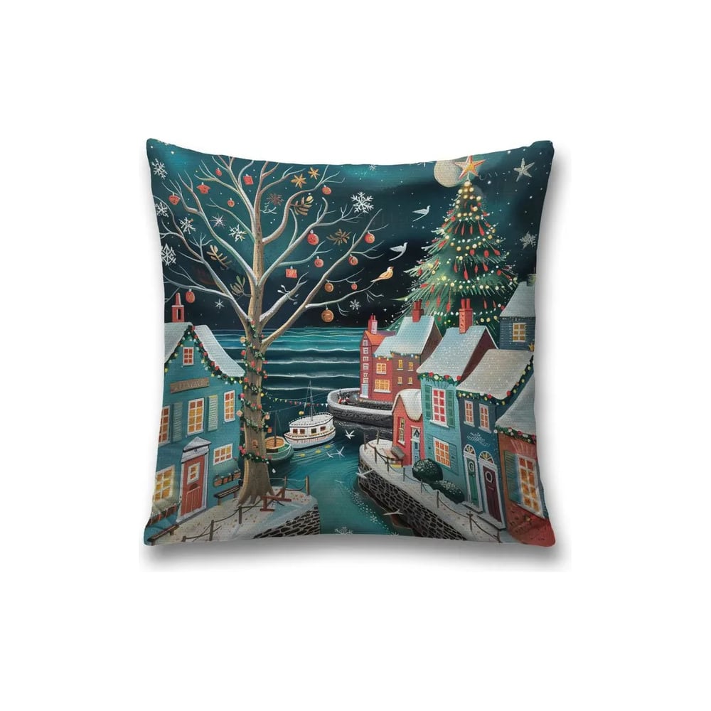 Изображение товара Декоративная наволочка на молнии JoyArty Зимний городок 45x45 см, новогодняя серия
