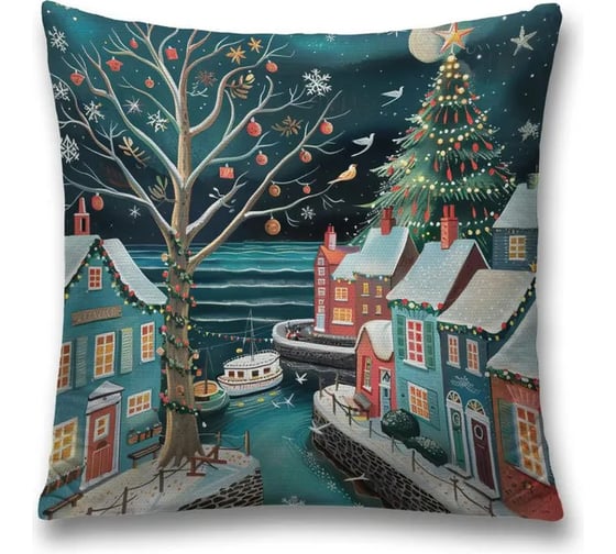 Изображение товара Декоративная наволочка на молнии JoyArty Зимний городок 45x45 см, серия Новый год и Рождество sl_sd3985