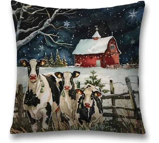 Изображение товара Декоративная наволочка на молнии JoyArty Коровы на прогулке 45x45 см, серия Новый год и Рождество sl_sd3988