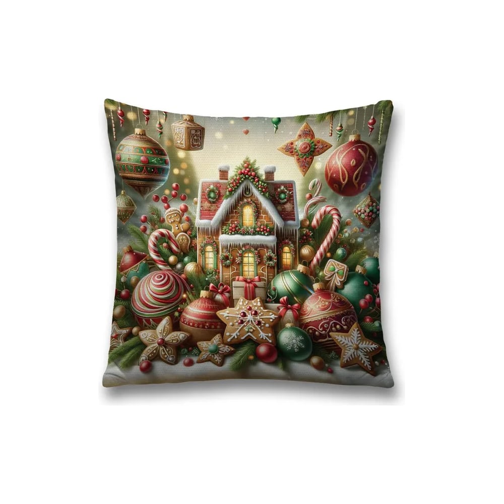 Изображение товара Декоративная наволочка на молнии JoyArty Праздничный дом 45x45 см Новогодний стиль