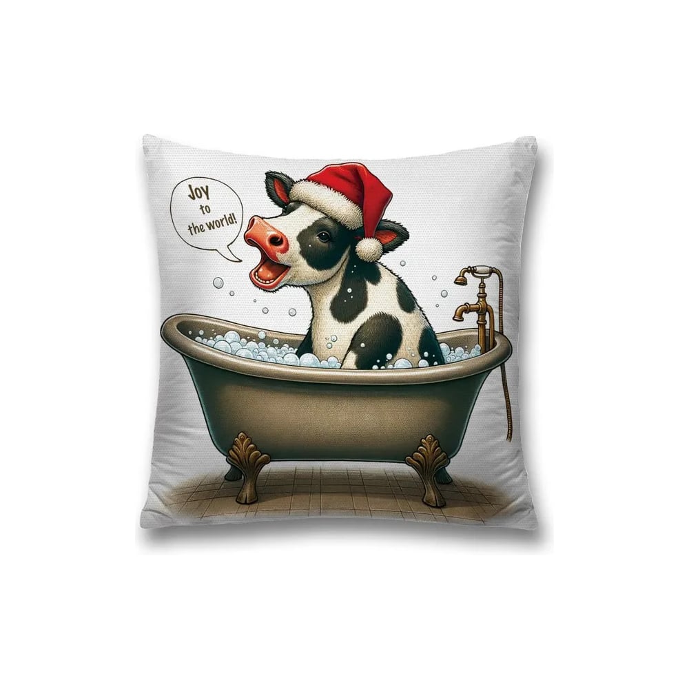 Изображение товара Декоративная наволочка на молнии JoyArty Радостная корова 45x45 см, серия Новый год и Рождество sl_sd3873