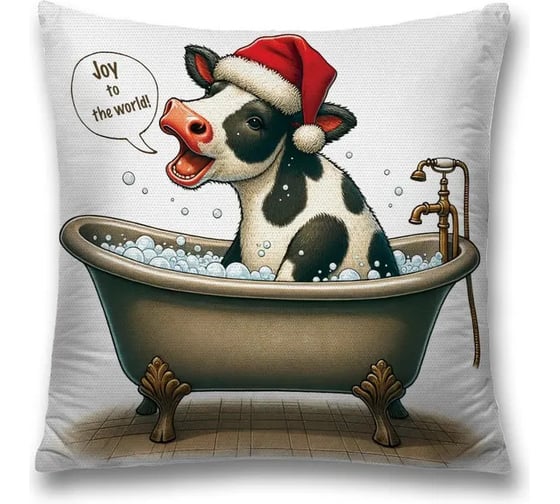 Изображение товара Декоративная наволочка на молнии JoyArty Радостная корова 45x45 см, серия Новый год и Рождество sl_sd3873